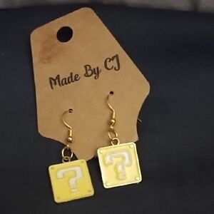 Mario Video Games Gold and Yellow Question Mark Earrings Madebycj